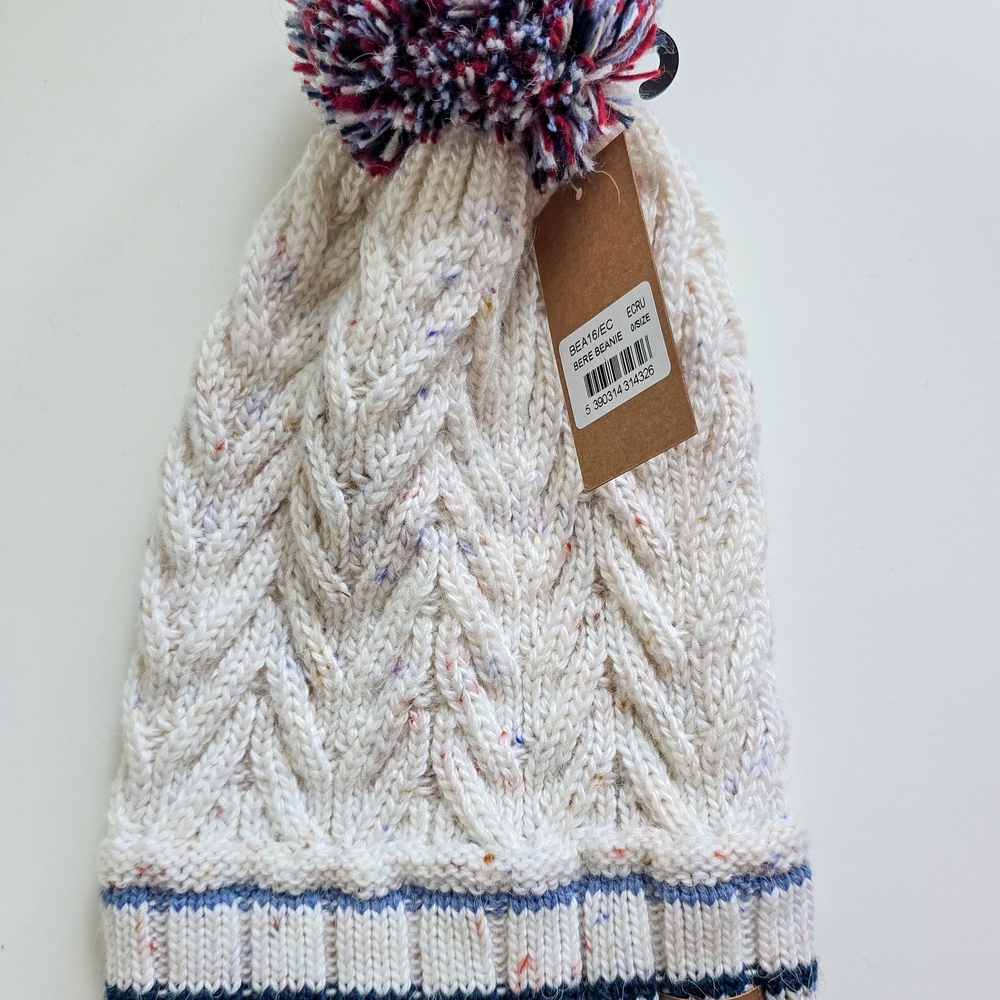 Cozy Knit Pom-Pom Beanie  White and Multicolor
